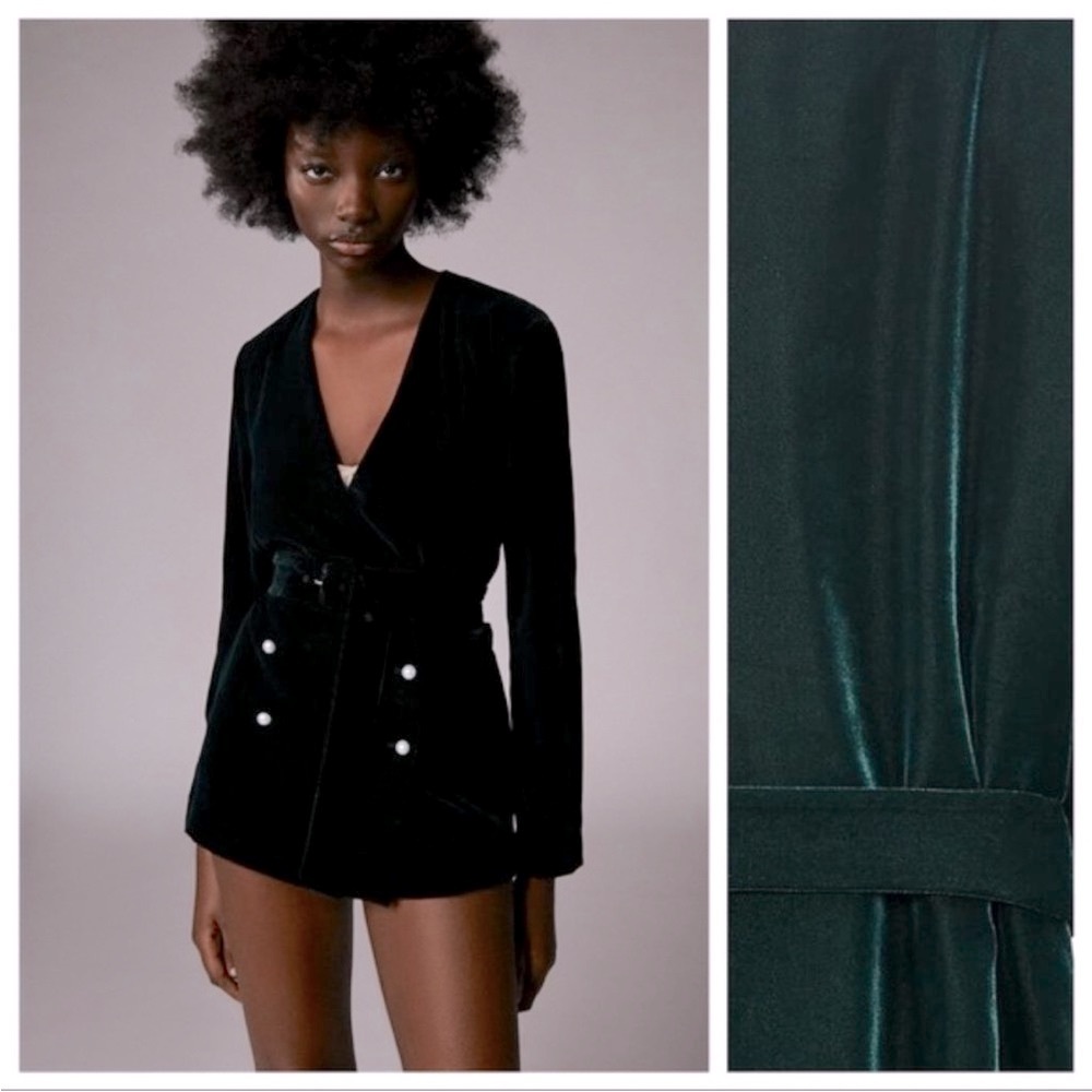 ZARA velvet blazer in dark‎ green belted dress size S